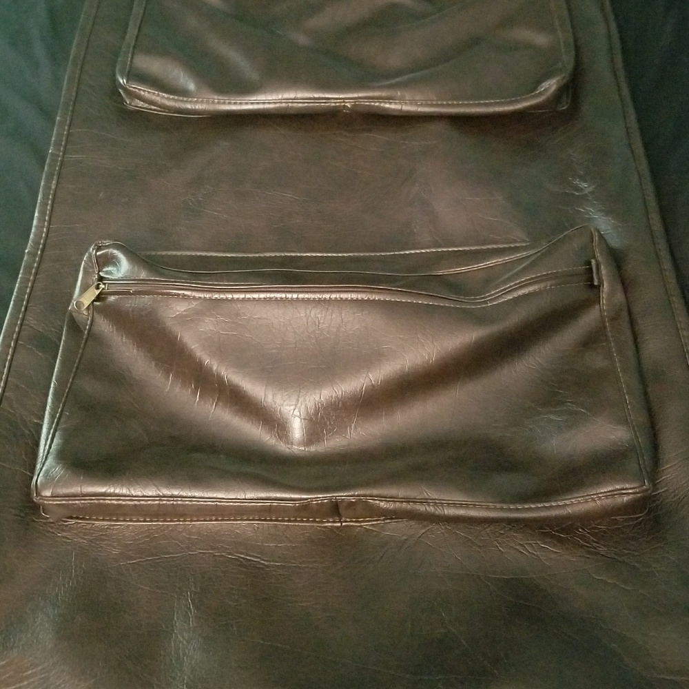 Mens YKK brown leather suit bag with pockets